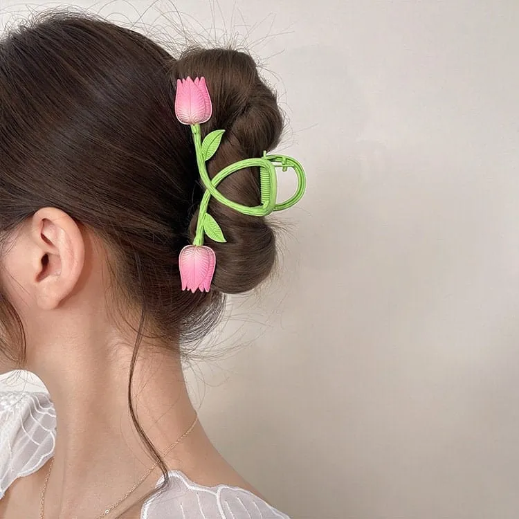 Chic Handmade Colorful Enamel Tulip Chignon Claw Clip Hair Clip