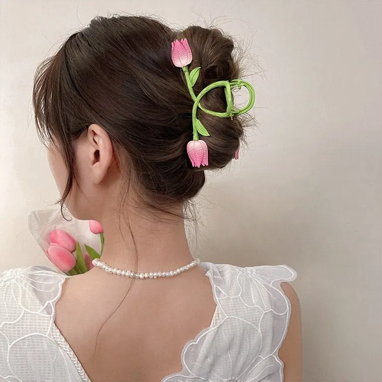 Chic Handmade Colorful Enamel Tulip Chignon Claw Clip Hair Clip