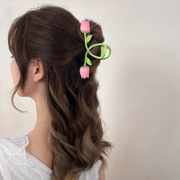 Chic Handmade Colorful Enamel Tulip Chignon Claw Clip Hair Clip