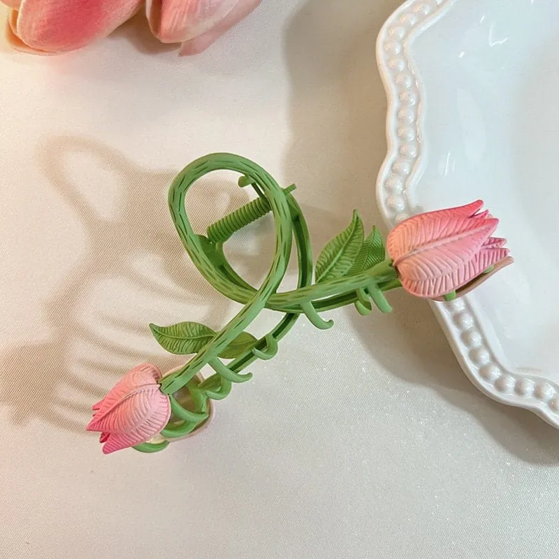 Chic Handmade Colorful Enamel Tulip Chignon Claw Clip Hair Clip