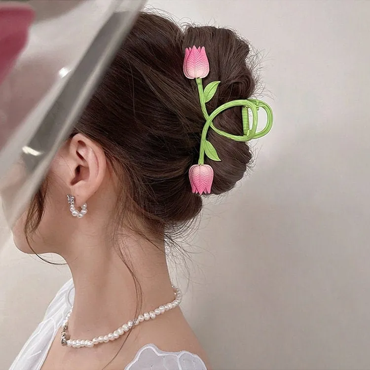 Chic Handmade Colorful Enamel Tulip Chignon Claw Clip Hair Clip