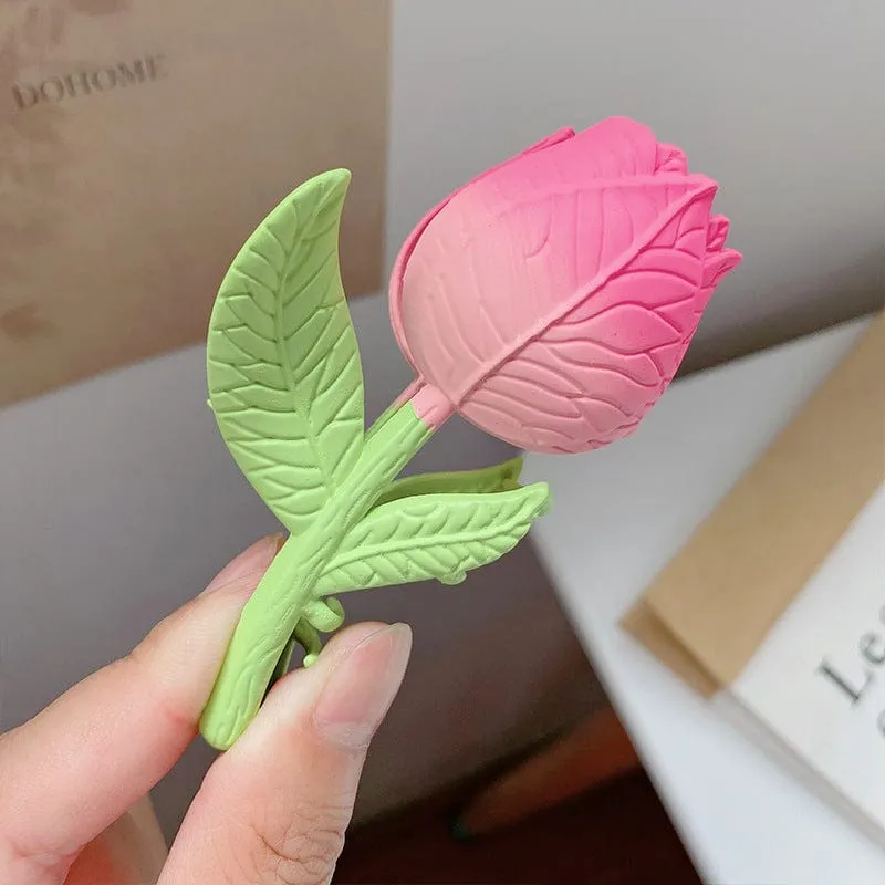 Chic Handmade Enamel Pink Tulip Chignon Claw Clip Hair Clip
