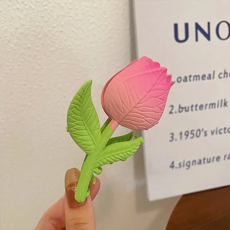 Chic Handmade Enamel Pink Tulip Chignon Claw Clip Hair Clip