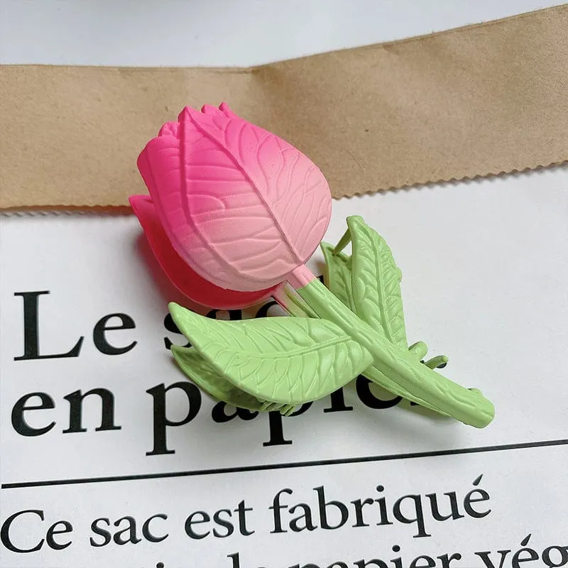 Chic Handmade Enamel Pink Tulip Chignon Claw Clip Hair Clip