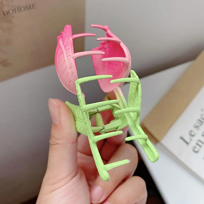 Chic Handmade Enamel Pink Tulip Chignon Claw Clip Hair Clip