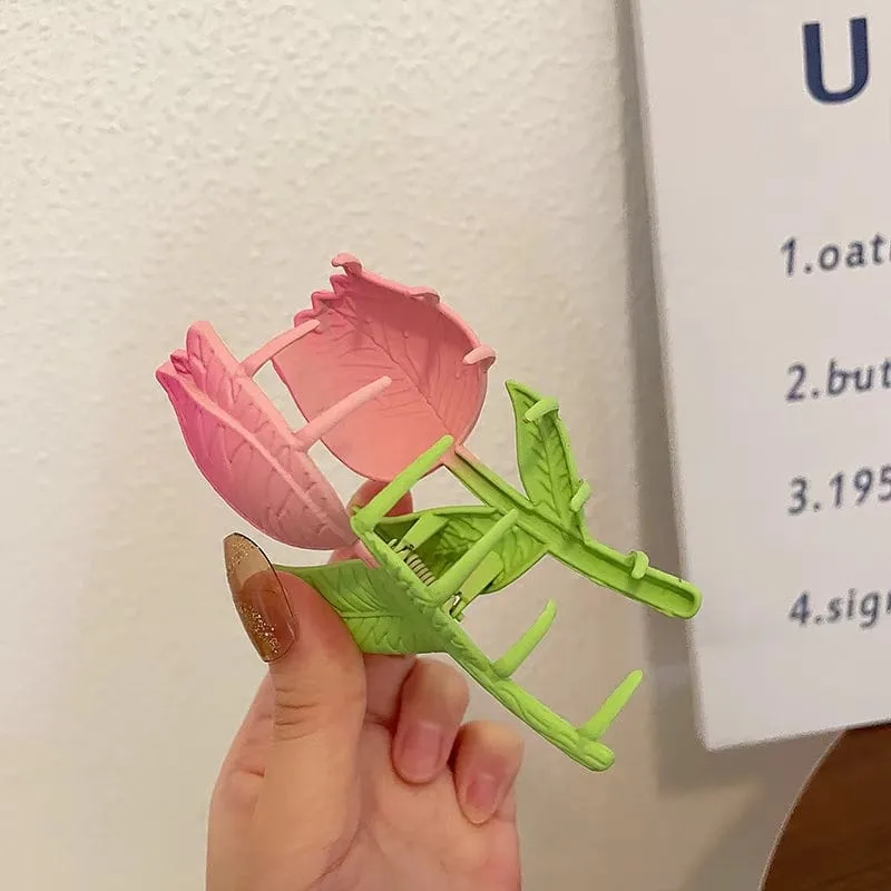 Chic Handmade Enamel Pink Tulip Chignon Claw Clip Hair Clip