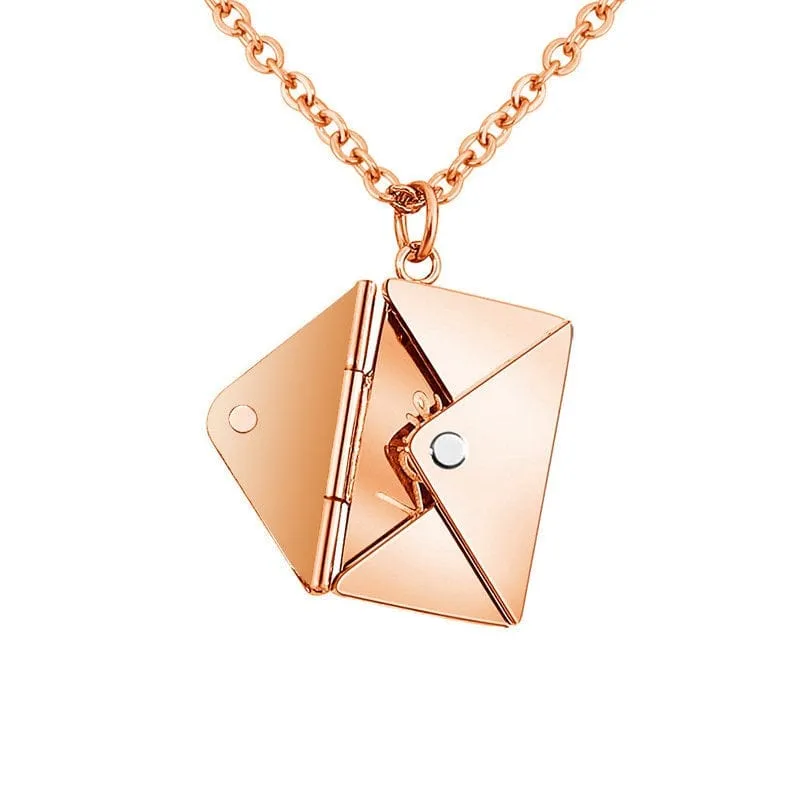 Chic Titanium Steel Envelope Locket Pendant With LOVE YOU Letter Chain Necklace