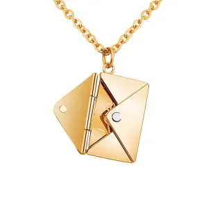 Chic Titanium Steel Envelope Locket Pendant With LOVE YOU Letter Chain Necklace