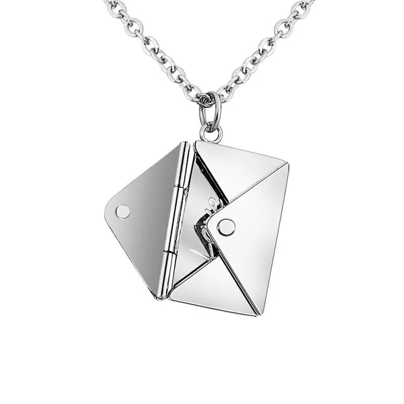 Chic Titanium Steel Envelope Locket Pendant With LOVE YOU Letter Chain Necklace
