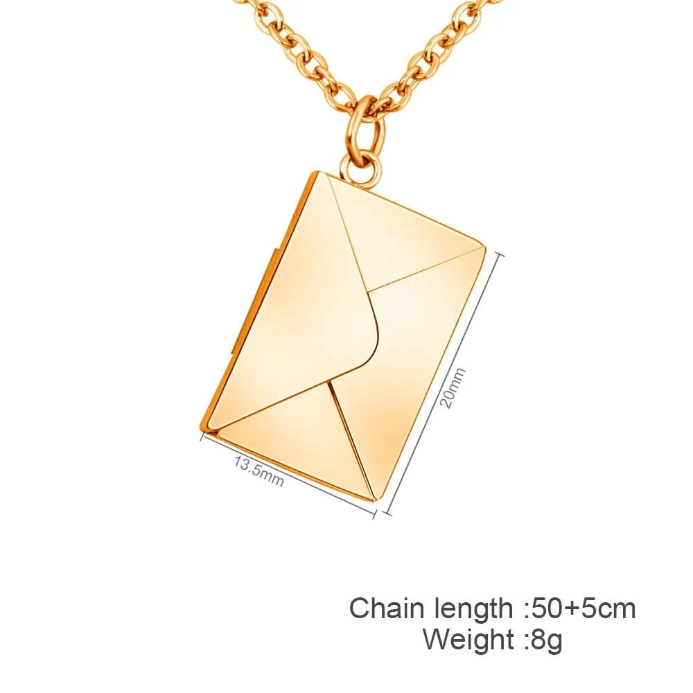 Chic Titanium Steel Envelope Locket Pendant With LOVE YOU Letter Chain Necklace