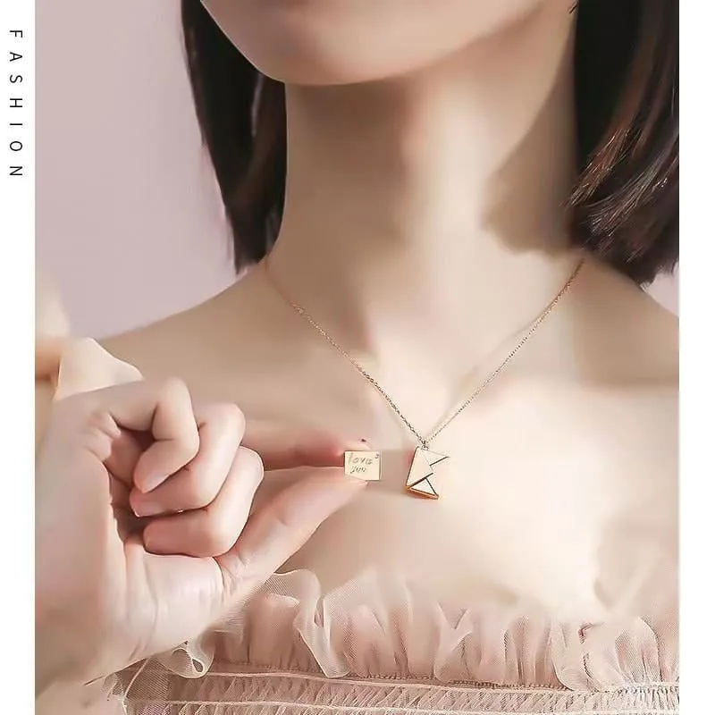 Chic Titanium Steel Envelope Locket Pendant With LOVE YOU Letter Chain Necklace