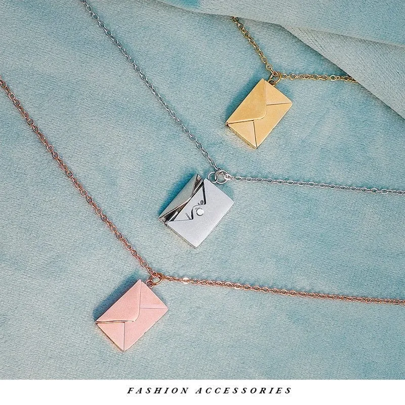 Chic Titanium Steel Envelope Locket Pendant With LOVE YOU Letter Chain Necklace