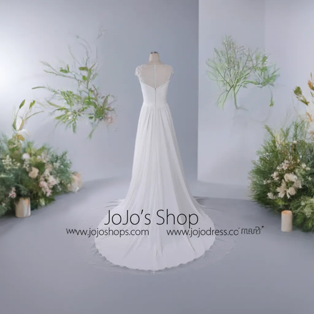 Chiffon Wedding Dress with Illusion Neckline | QT85137