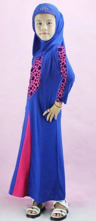 Children Girls Muslim Dress Kids Long Sleeve Abaya Islamic 4-14T