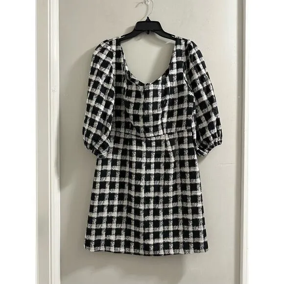 Chloe Kristyn Scoop Neck Checked Mini Dress Size 8