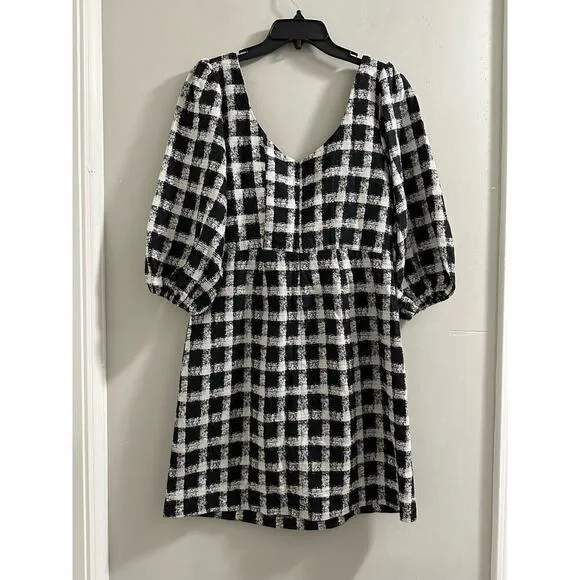 Chloe Kristyn Scoop Neck Checked Mini Dress Size 8