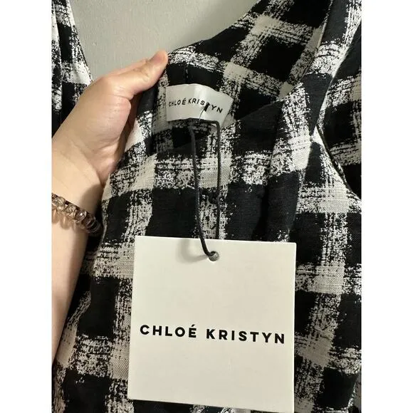 Chloe Kristyn Scoop Neck Checked Mini Dress Size 8