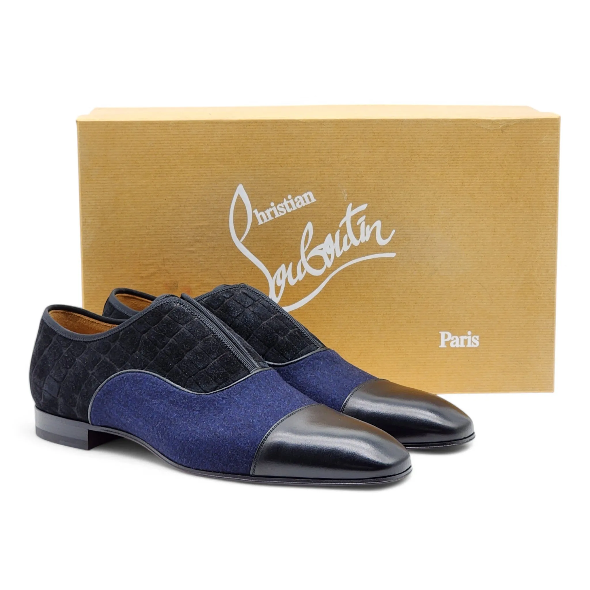 Christian Louboutin Alpha Male Oxford Shoes - Fabric and Leather - Black Blue - 42