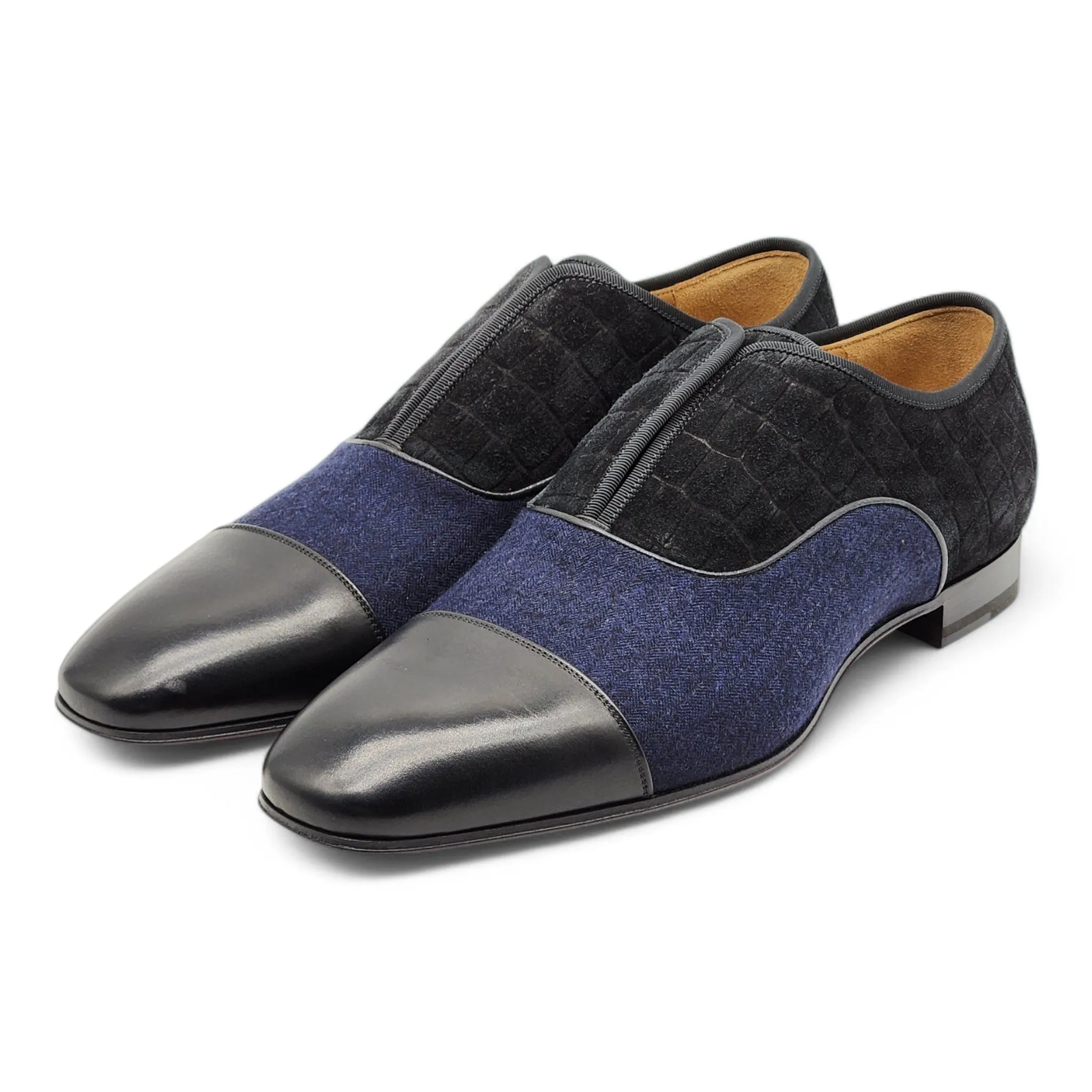 Christian Louboutin Alpha Male Oxford Shoes - Fabric and Leather - Black Blue - 42