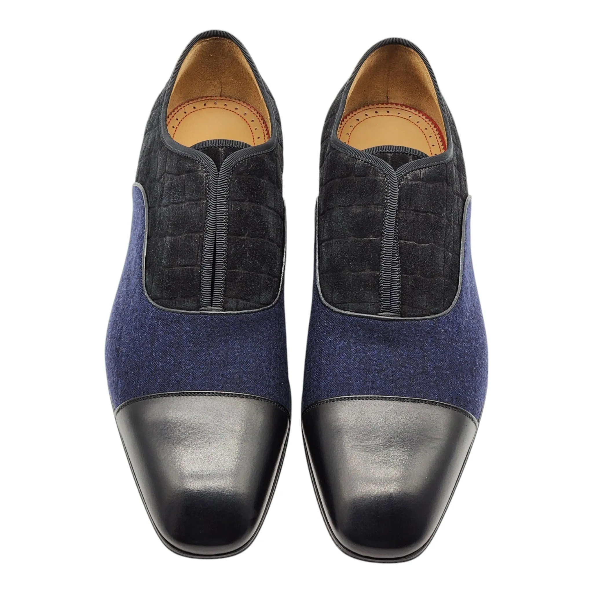 Christian Louboutin Alpha Male Oxford Shoes - Fabric and Leather - Black Blue - 42