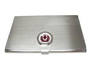 Circular Dark Red Scottish Thistle Business Card Holder