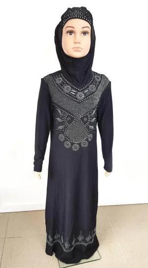 Classic Girls Muslim Dress Kids Long Sleeve Abaya Islamic 3-12T