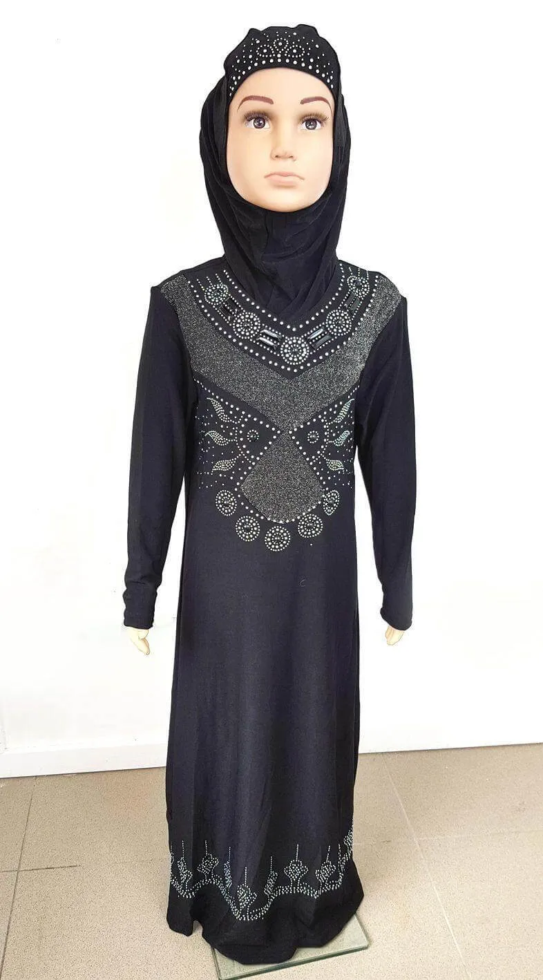 Classic Girls Muslim Dress Kids Long Sleeve Abaya Islamic 3-12T
