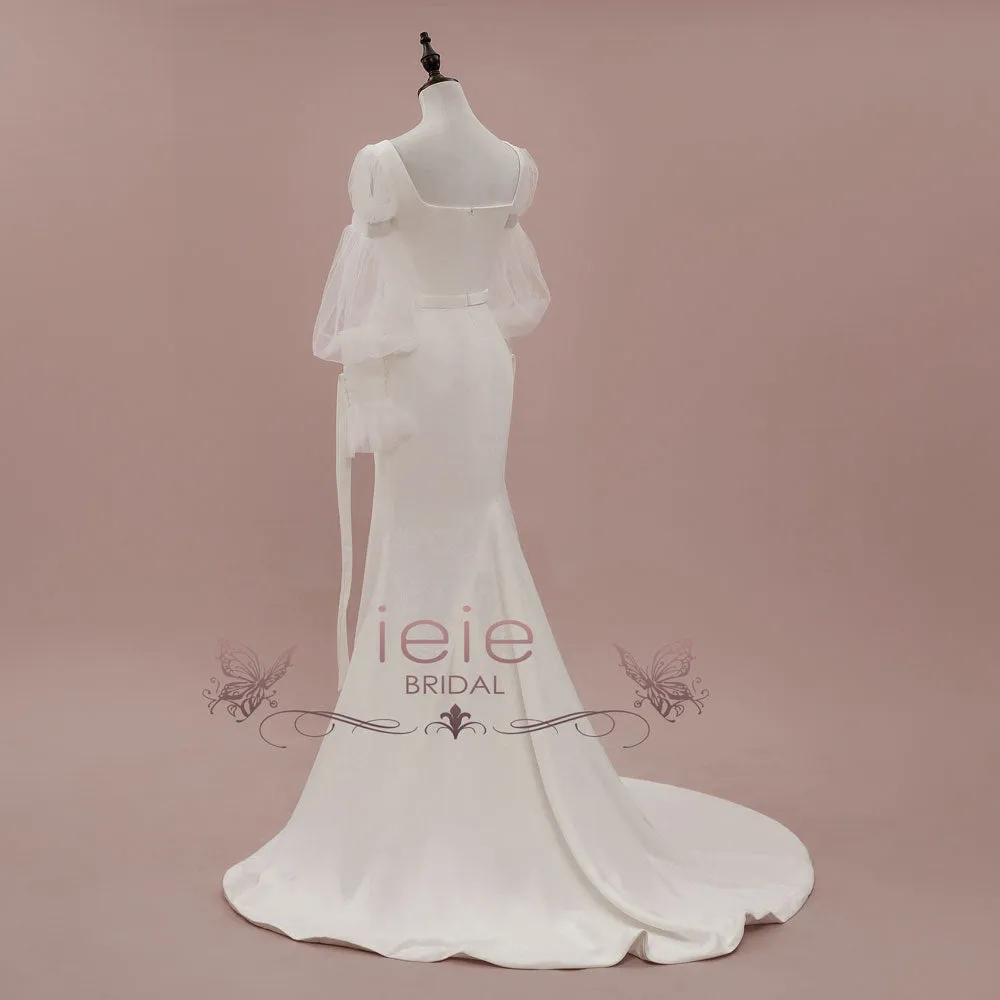 Clean Minimalist Fitted Wedding Dress with Long Sleeves | MELINA