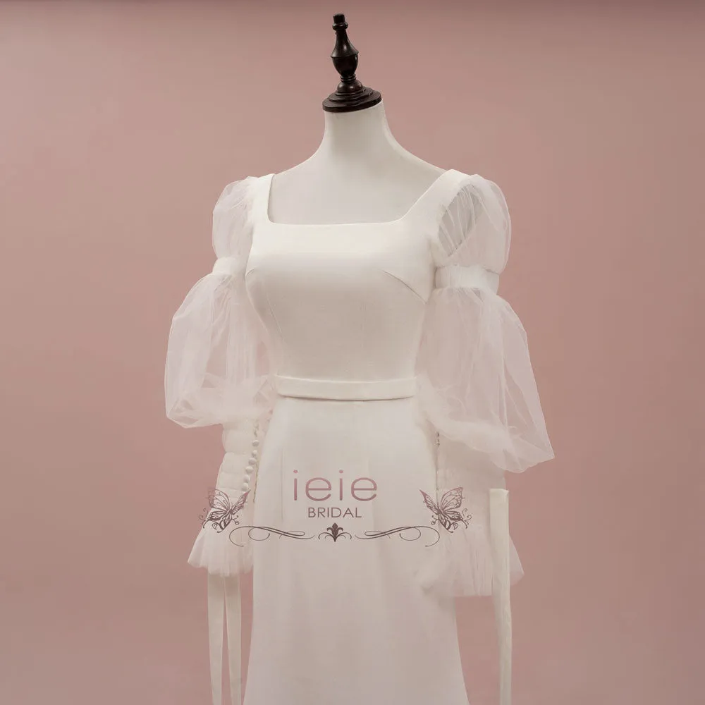 Clean Minimalist Fitted Wedding Dress with Long Sleeves | MELINA