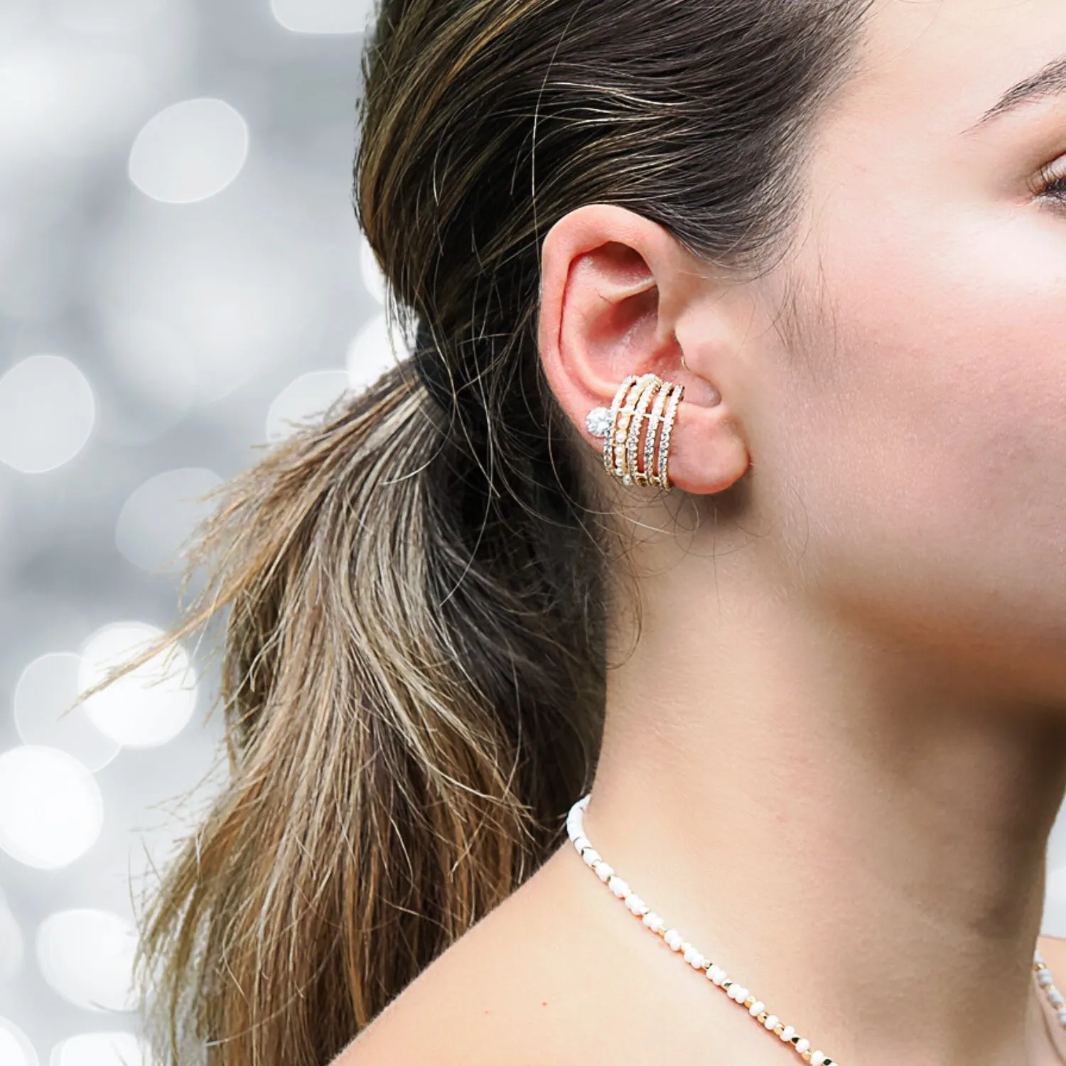 Cleopatra Pearl & Diamond Cuff Earring