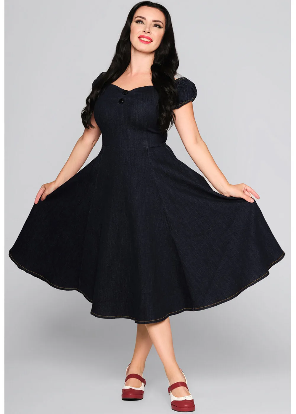 Collectif Dolores Denim 50's Swing Dress Navy