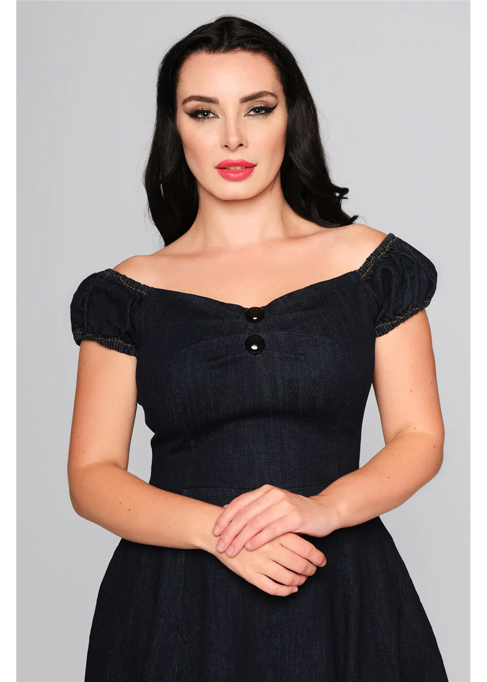 Collectif Dolores Denim 50's Swing Dress Navy