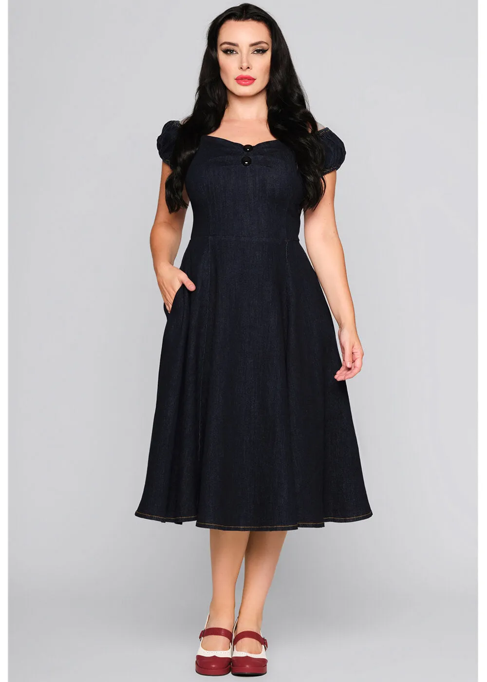 Collectif Dolores Denim 50's Swing Dress Navy