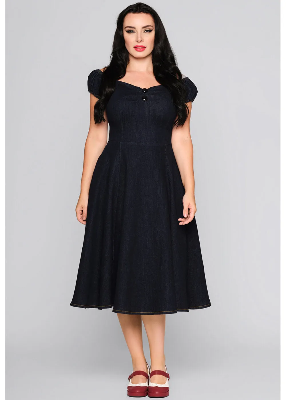 Collectif Dolores Denim 50's Swing Dress Navy