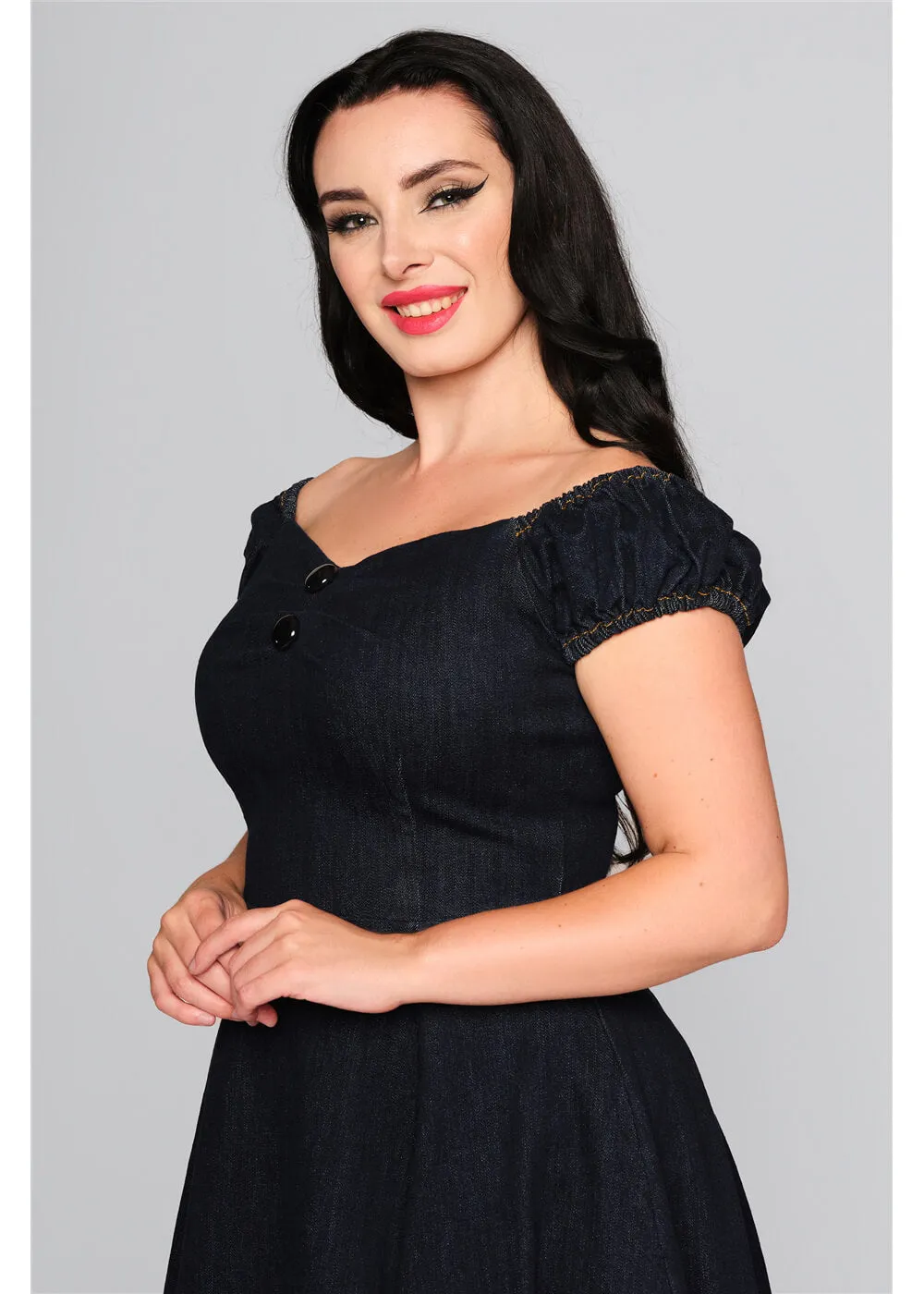 Collectif Dolores Denim 50's Swing Dress Navy