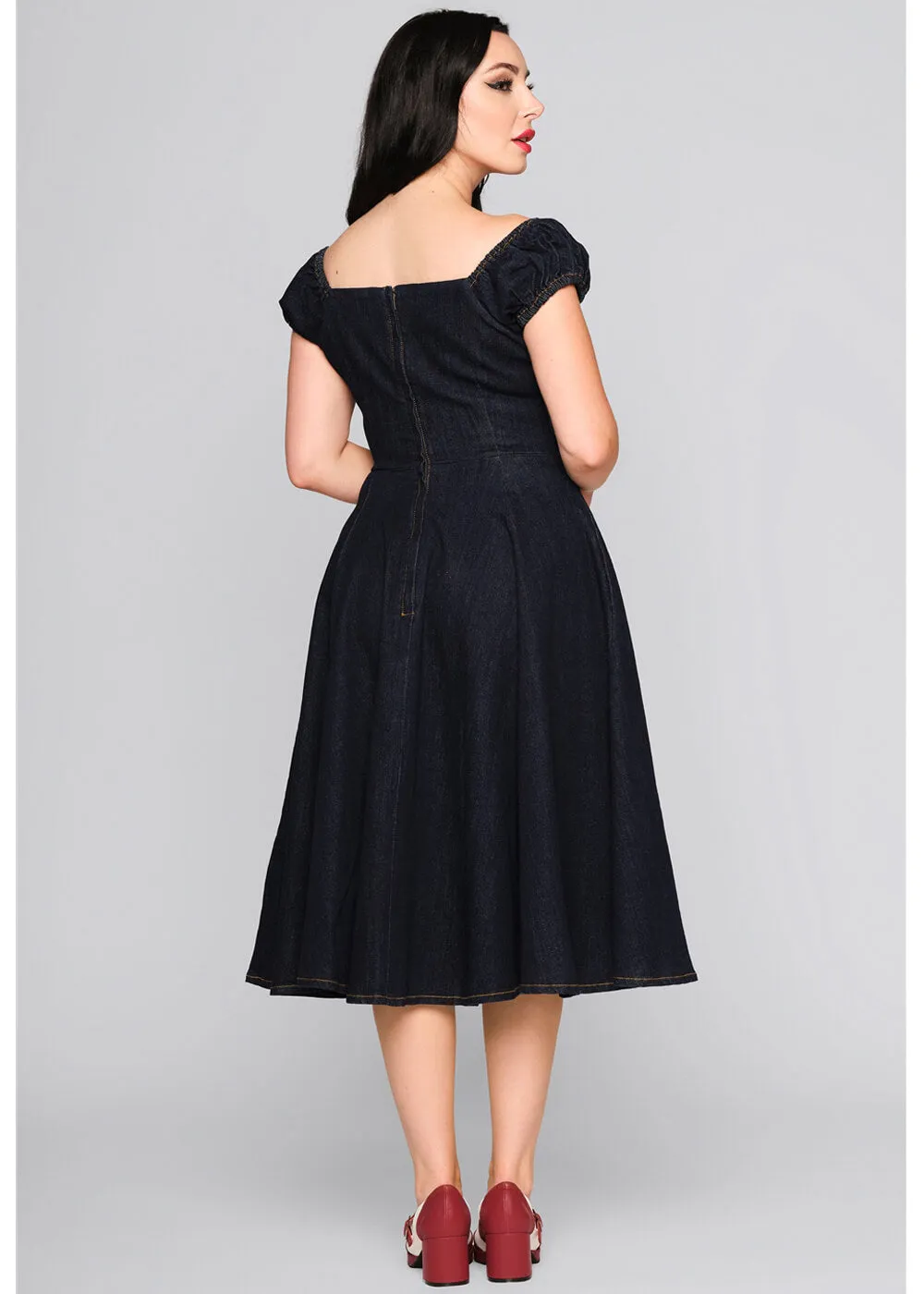 Collectif Dolores Denim 50's Swing Dress Navy
