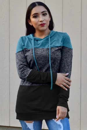 Color Block Long Sleeve Pullover Knit Hoodie