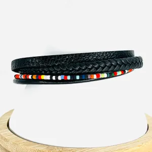 Colorful Beads Leather Bracelet for Men: Vibrant and Stylish