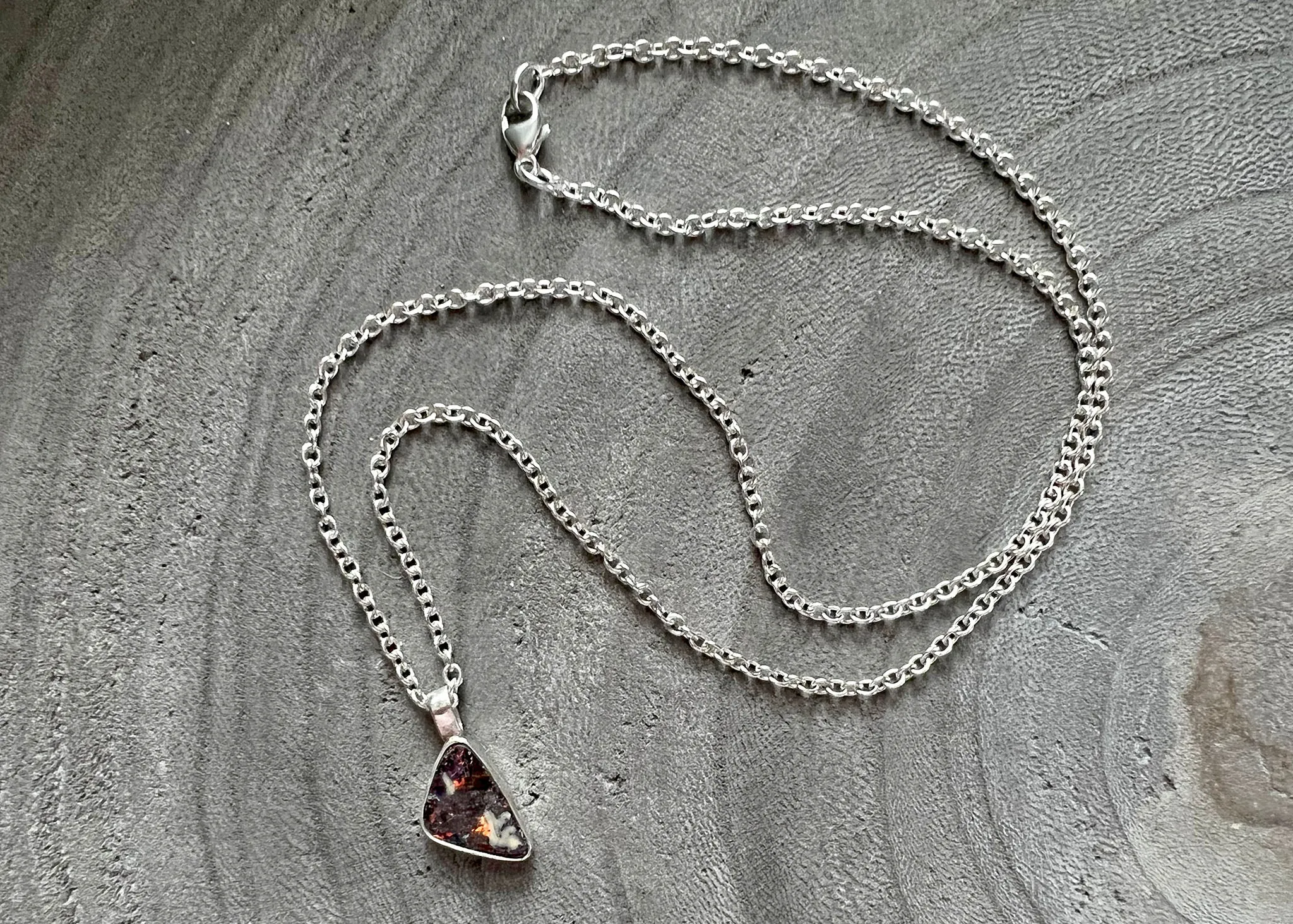 Colorful Petite Australian Boulder Opal Sterling Silver Necklace