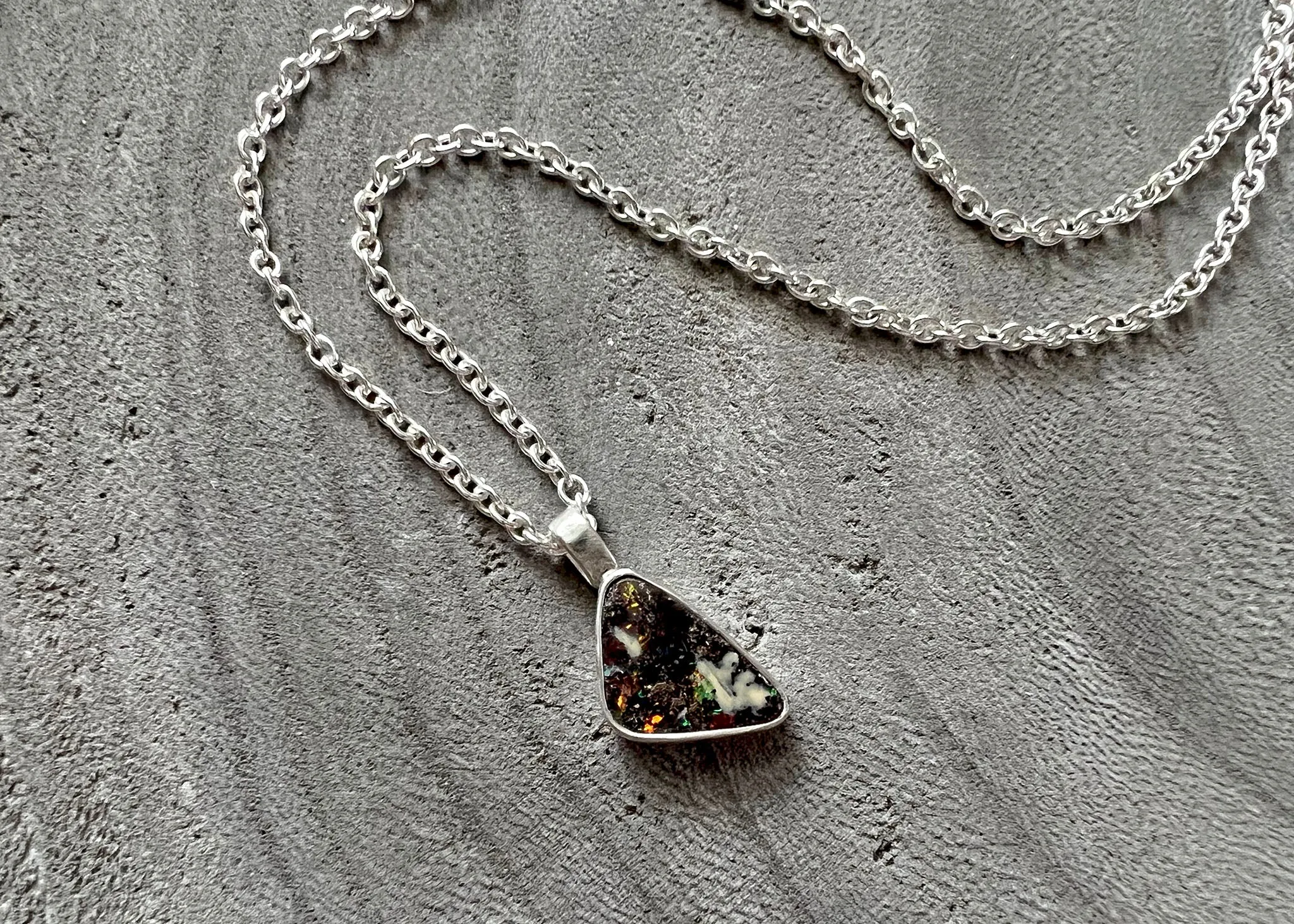Colorful Petite Australian Boulder Opal Sterling Silver Necklace