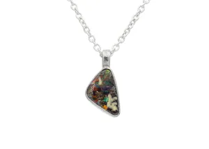 Colorful Petite Australian Boulder Opal Sterling Silver Necklace