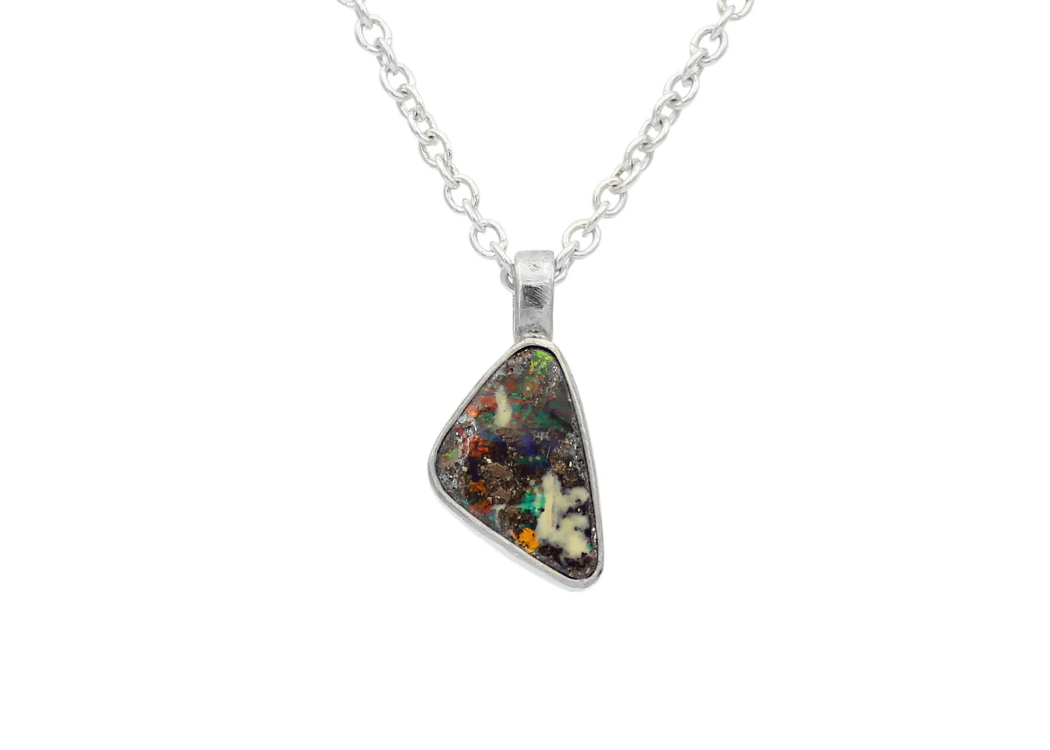 Colorful Petite Australian Boulder Opal Sterling Silver Necklace
