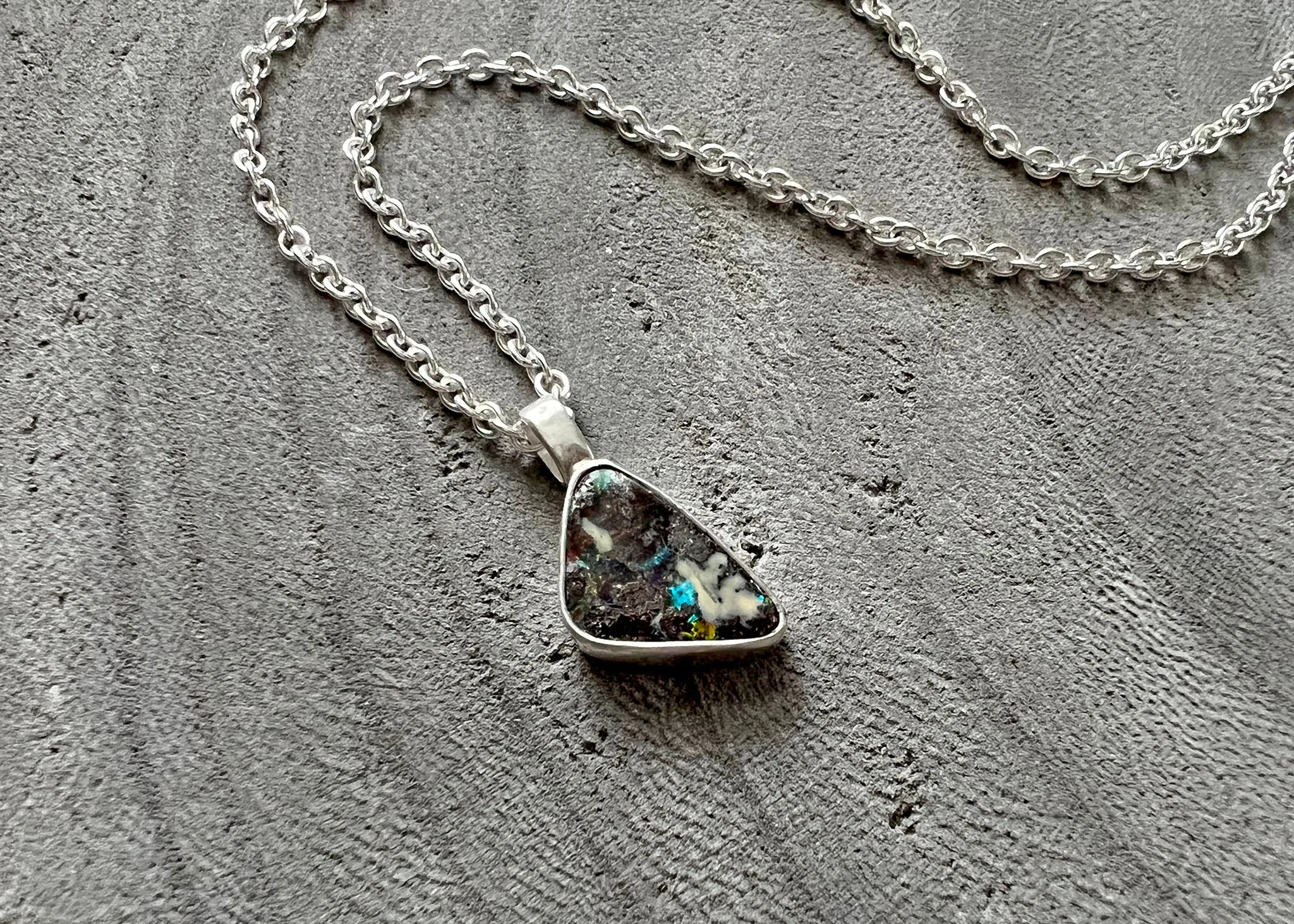 Colorful Petite Australian Boulder Opal Sterling Silver Necklace