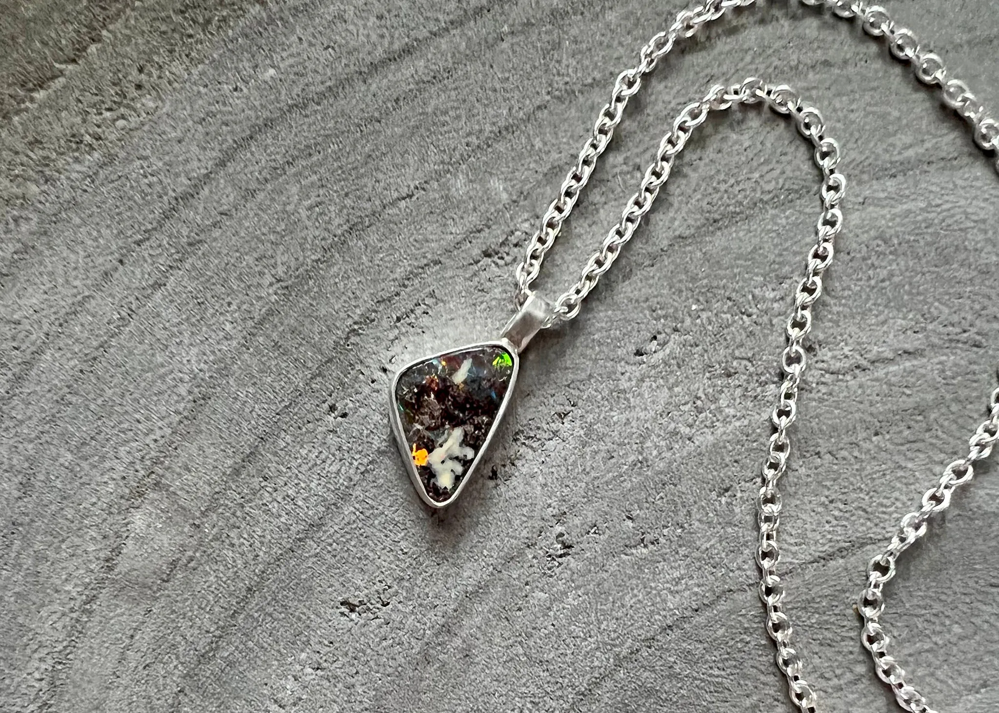 Colorful Petite Australian Boulder Opal Sterling Silver Necklace