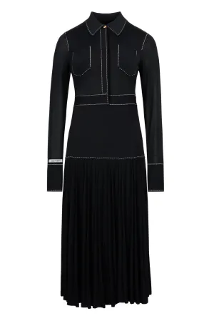 CONTRAST STITCHING STAND COLLAR KNITTED DRESS