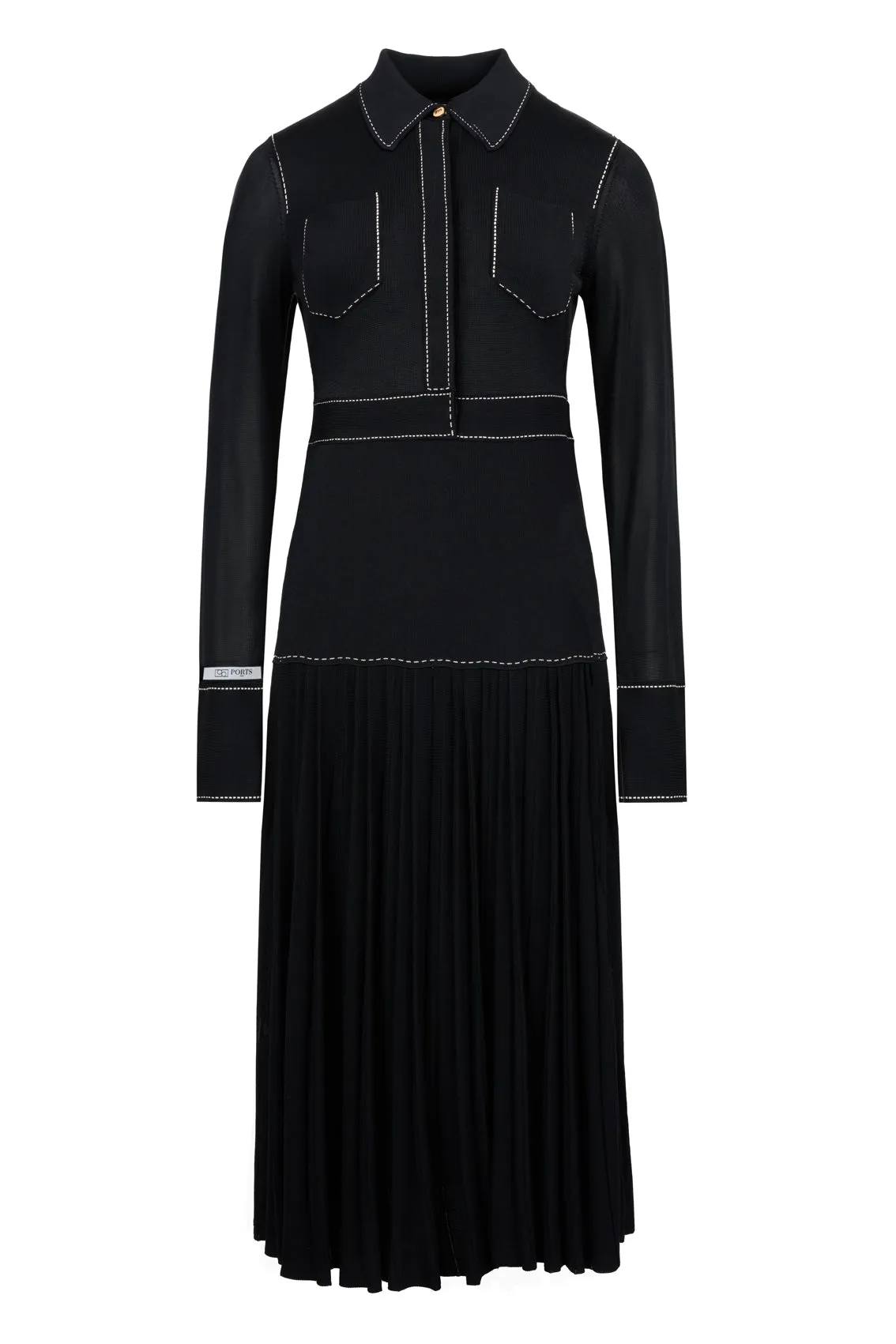 CONTRAST STITCHING STAND COLLAR KNITTED DRESS