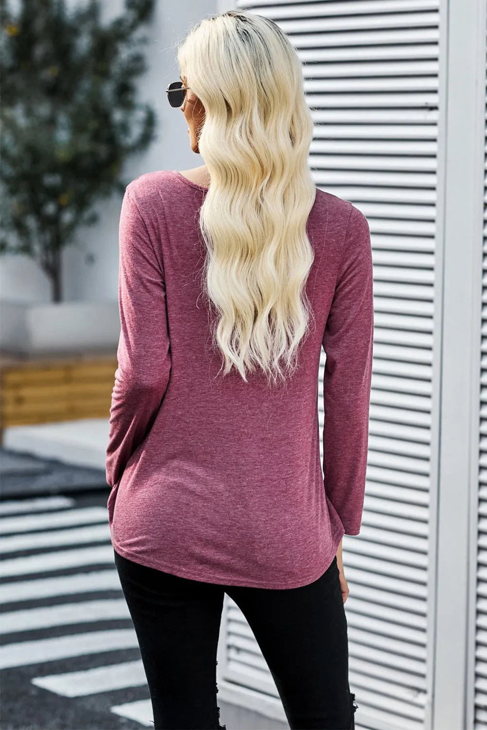 Crisscross V Neck Long Sleeve Top