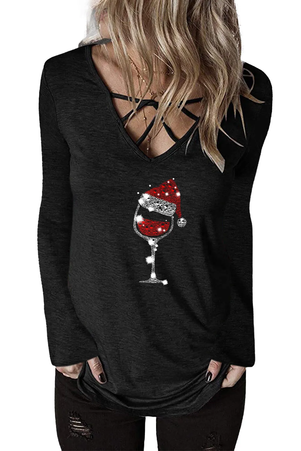 Crisscross V Neck Long Sleeve Top