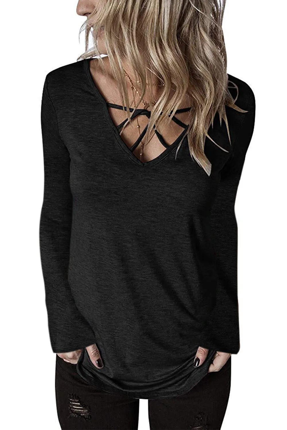 Crisscross V Neck Long Sleeve Top