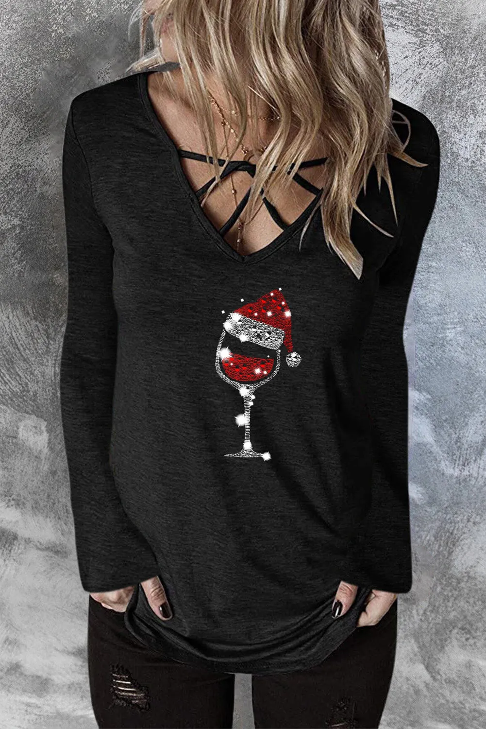 Crisscross V Neck Long Sleeve Top